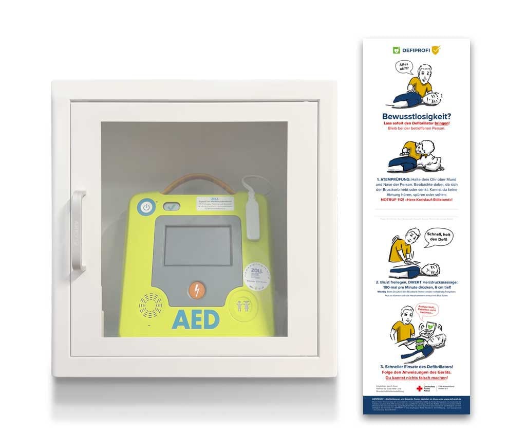 Defibrillator (AED) im Eingangsbereich des Vereinsheims